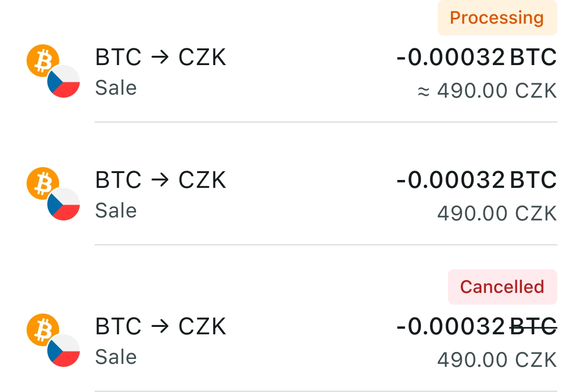 Pending, realized and cancelled transactions