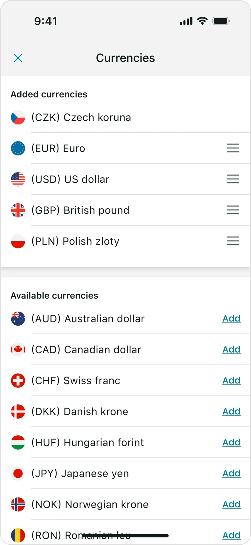 Merged currencies screen