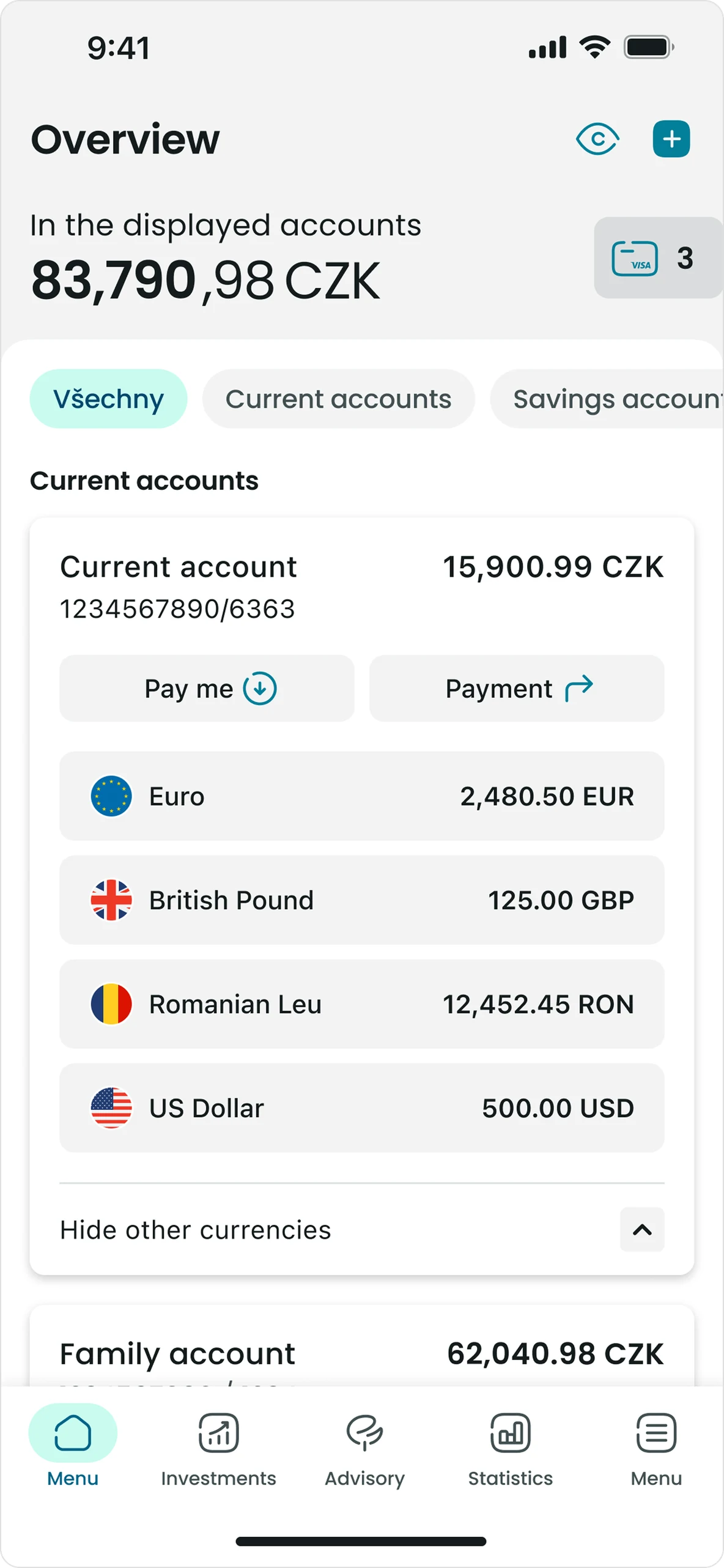 Overview with the currency pockets widget expanded