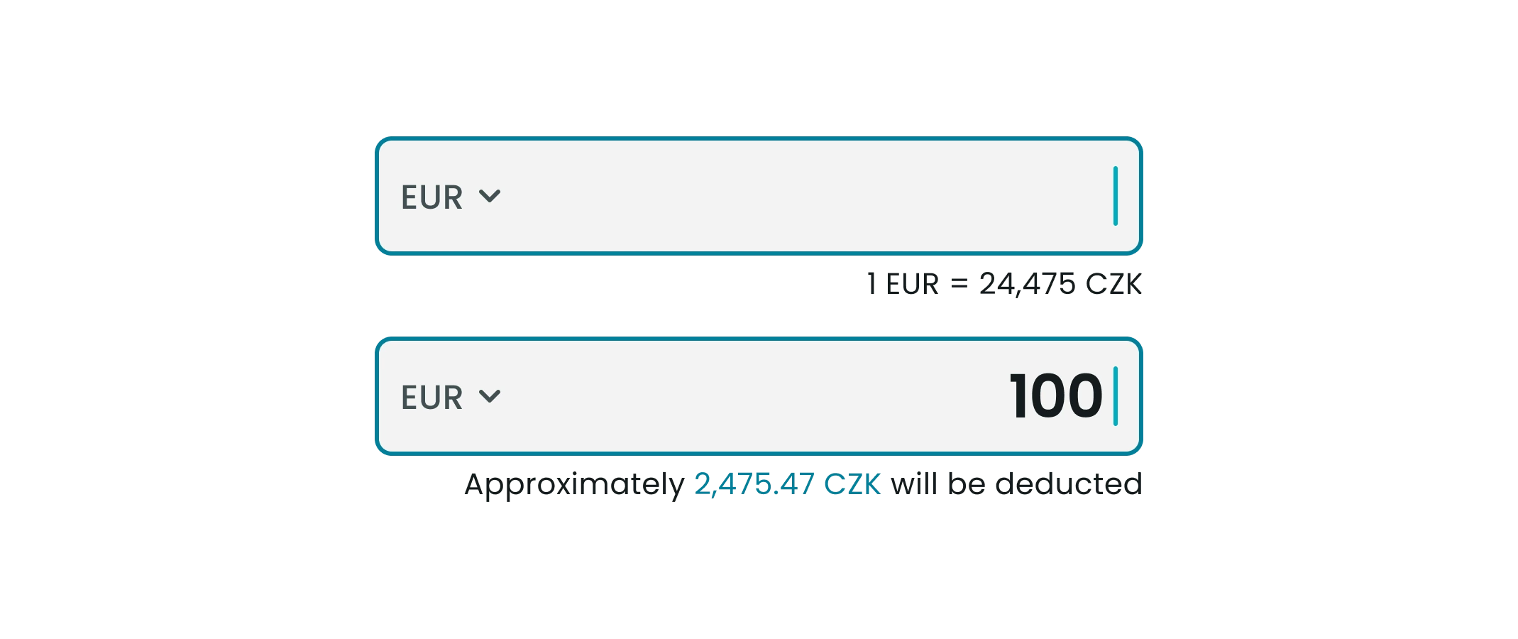 Two exchange input fields with the rate and the approximate amount deducted