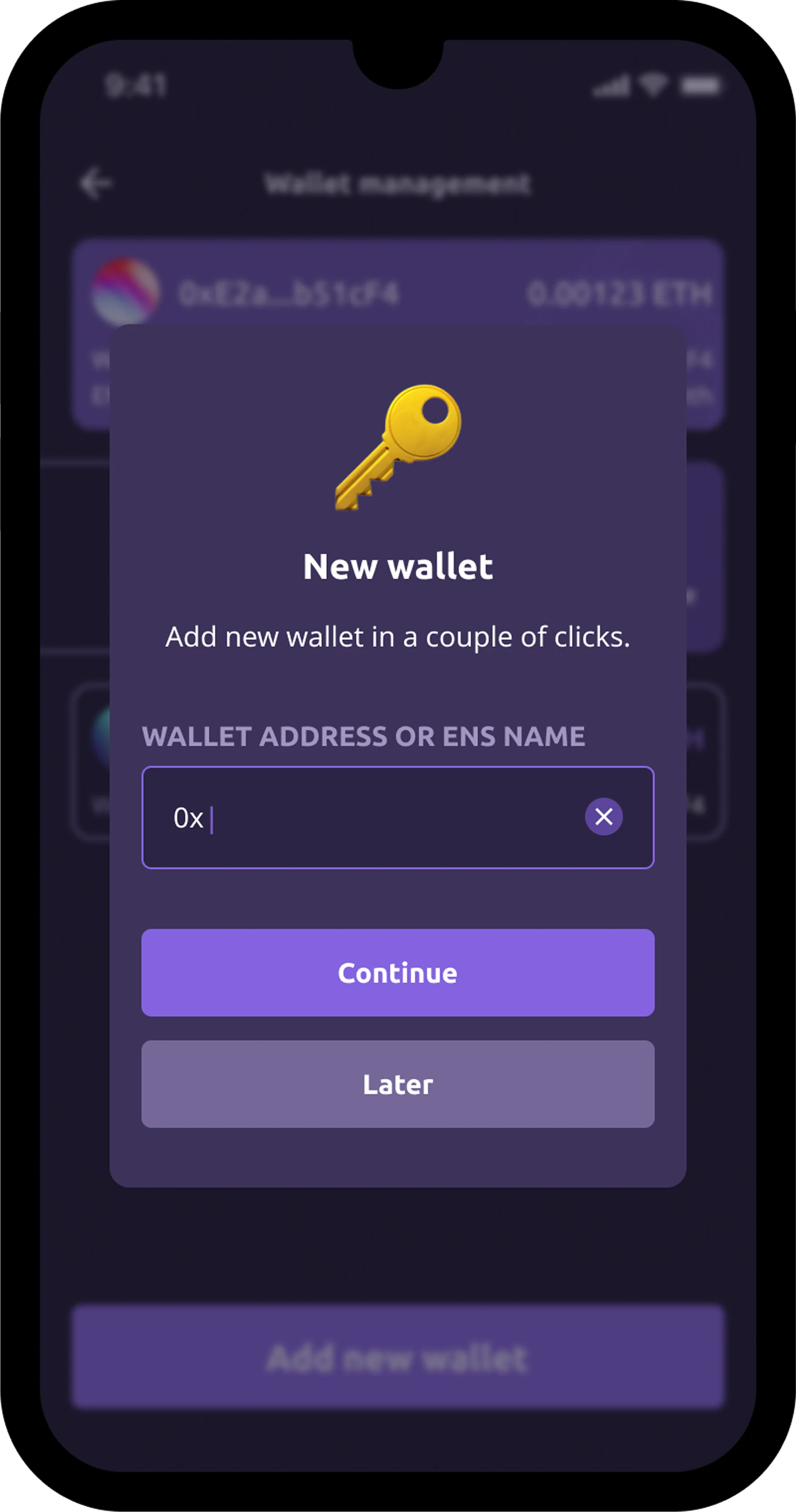 Add new wallet dialog