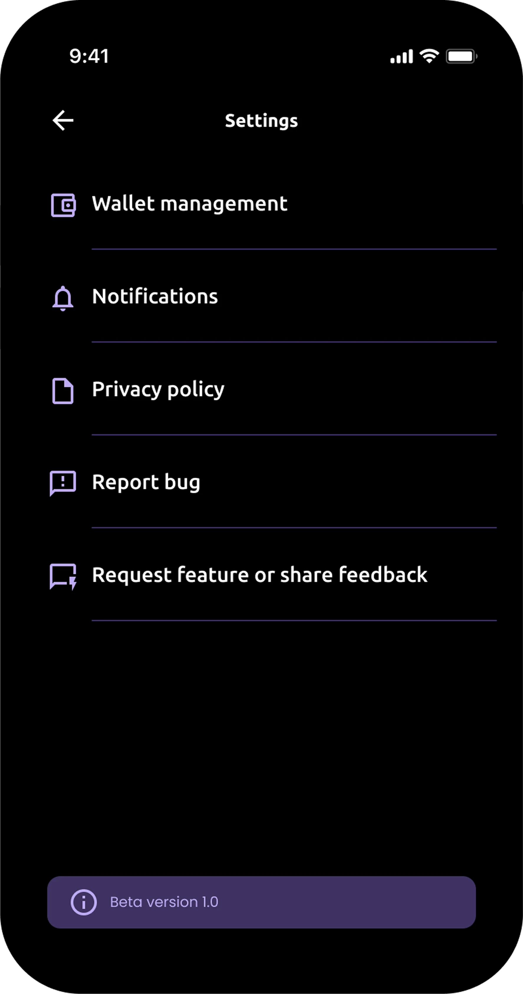 Settings screen